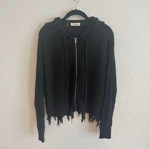 Elan black soft knitted zipper hoodie